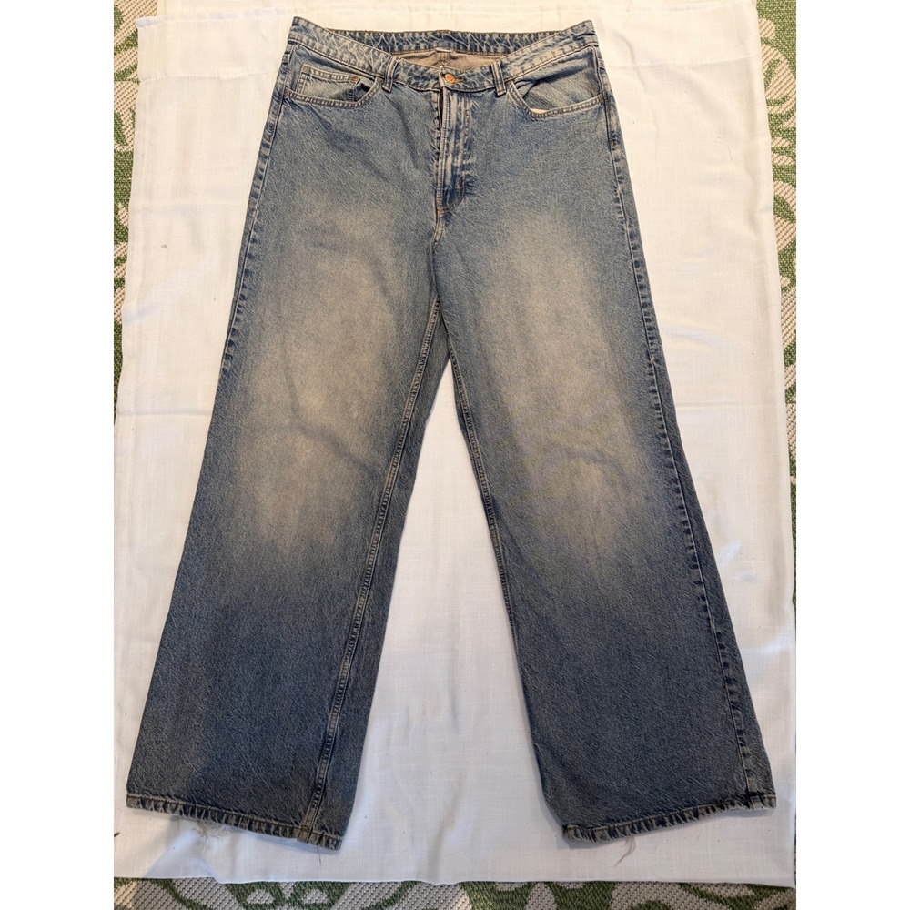 H&M &Denim Women Blue Wide Leg High Waisted Baggy Relaxed Jeans Size 14